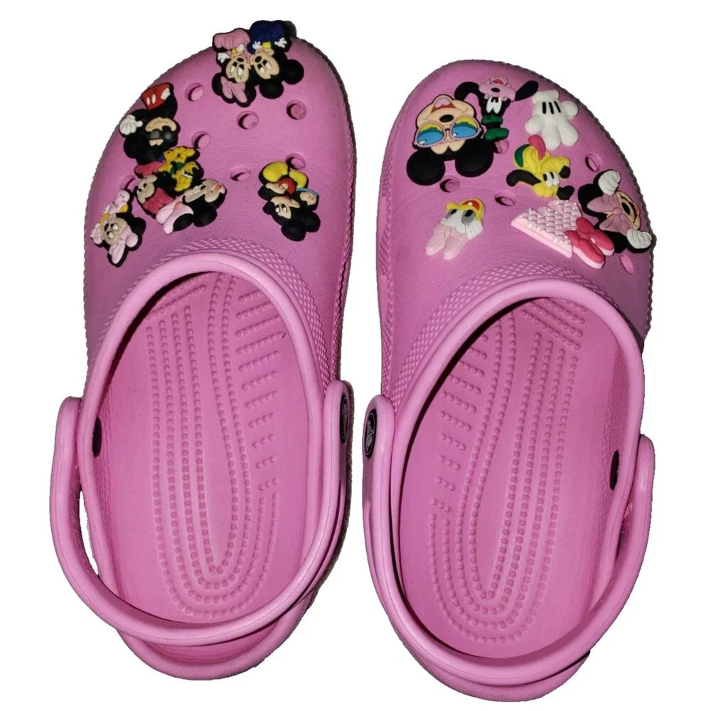 Crocs Classic Clog Junior Size  J1 Taffy Pink Kids Slip on Shoes Mickey & Minnie